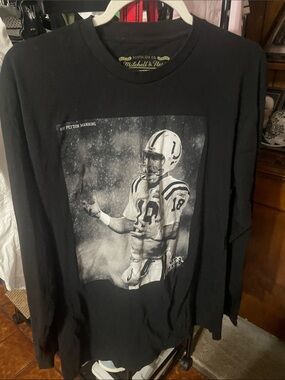 Mitchell & Ness Black Long-Sleeve Peyton Manning Graphic Tee